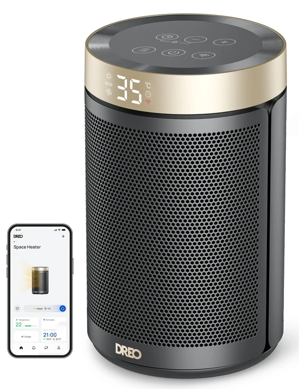 Dreo Smart Electric Heater, 1500W Energy Efficient Space Silent Room Heater, Portable Ceramic Fan Heaters, 3 Modes 12H Timer, Overheat & Tip Over Protection, Works with Alexa(No Remote Control)