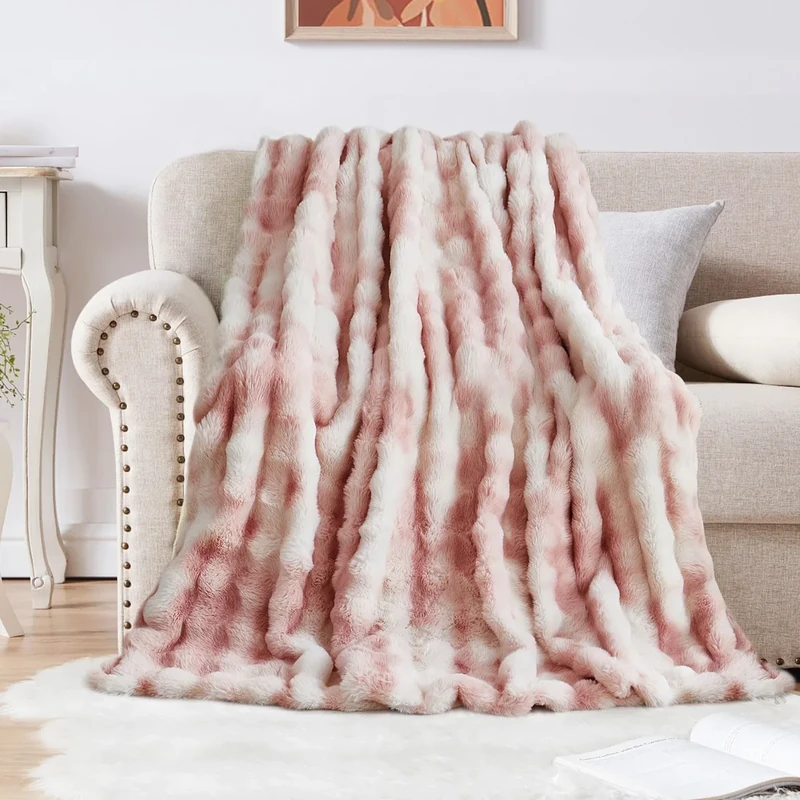 SHANNA Soft Warm Rabbit Plush Fleece Blankets Thick 1000 GSM Throws for Sofa Large Fluffy Versatile Blanket Bed Throw for Bedroom, Couch, Travel, Kids, Camping (Tie Dye Pink, 180 * 230cm)