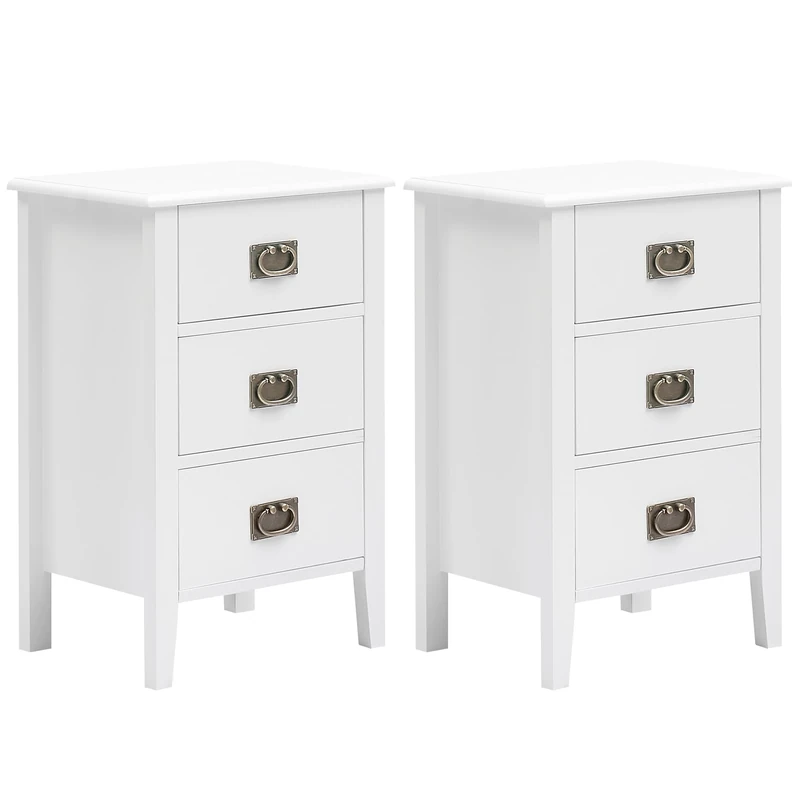VECELO Bedside Table Set of 2, Modern Nightstands End/Side Cabinet Wooden with 3 Drawers, Storage Unit for Bedroom/Living Room/Hallway, 40L×30W×60Hcm