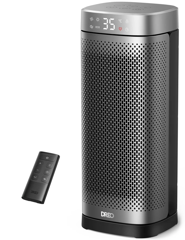 Dreo Space Heater for Bedroom, Silent Electric Ceramic Heater with Thermostat, 25 Inch Energy Efficient Room Heaters for Home, 3 Modes, 12H Timer, 70° Oscillating Overheat&Tip-Over Protection, Silver