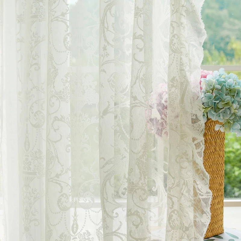 TUDECO Short Lace Curtains 63 Inch Length - Cottagecore Embroidered Sheer Ruffle Floral Drapes for Bedroom Nersury Vintage Rod Pocket Cream Lace Curtains 2 Panels, 59 x 63 Inch, Ivory