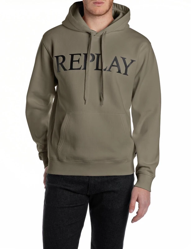 Replay Basics Men's Hoodie, 759 Mud Green, XL