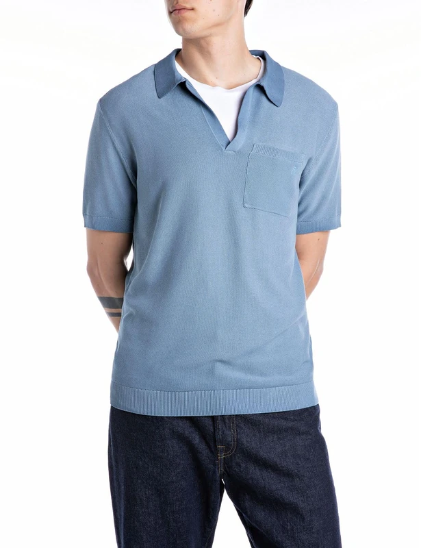 Replay Men's Uk4704 Polo Sweater, 388 Steel Blue, XL