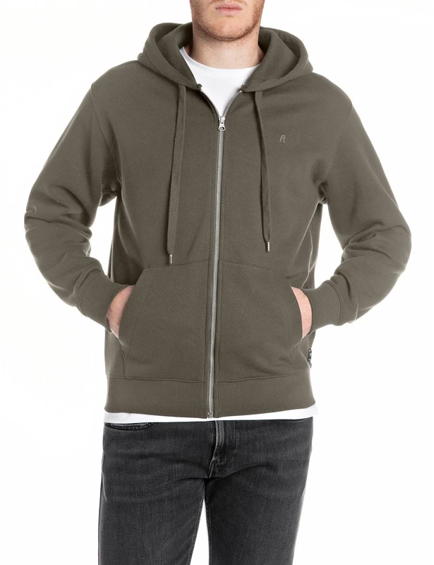 Replay Basics Men's Sweat Jacket with Zip and Hood, 759 Mud Green, L