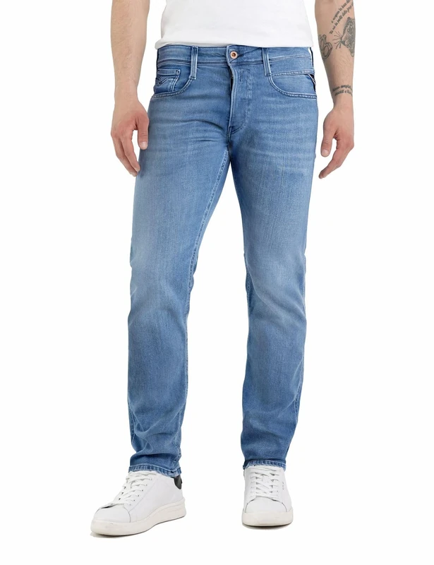 Replay Anbass Touch Collection Men's Slim Fit Jeans, 009 Medium Blue, 40 W/34 L