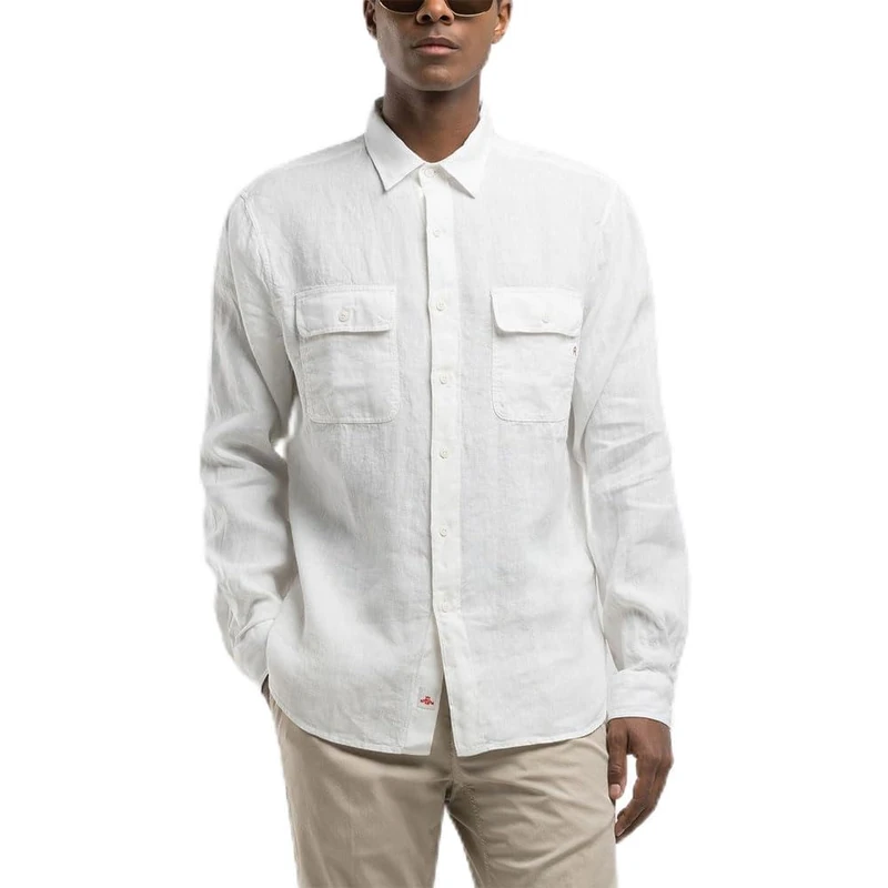 Replay Men's Regular fit Linen Shirt, 011 Natural White, XS