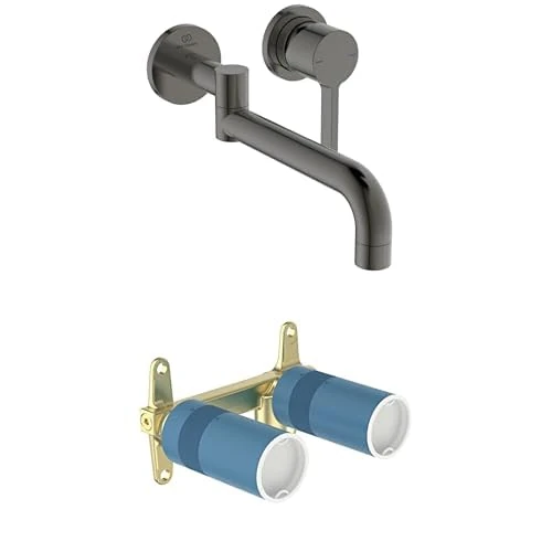 Ideal Standard – Bundle of Gusto Wall-mounted kitchen tap, 246 mm spout projection, with FirmaFlow cartridge, 120° swivel spout, Magnetic Grey + A1313NU Built-in Body