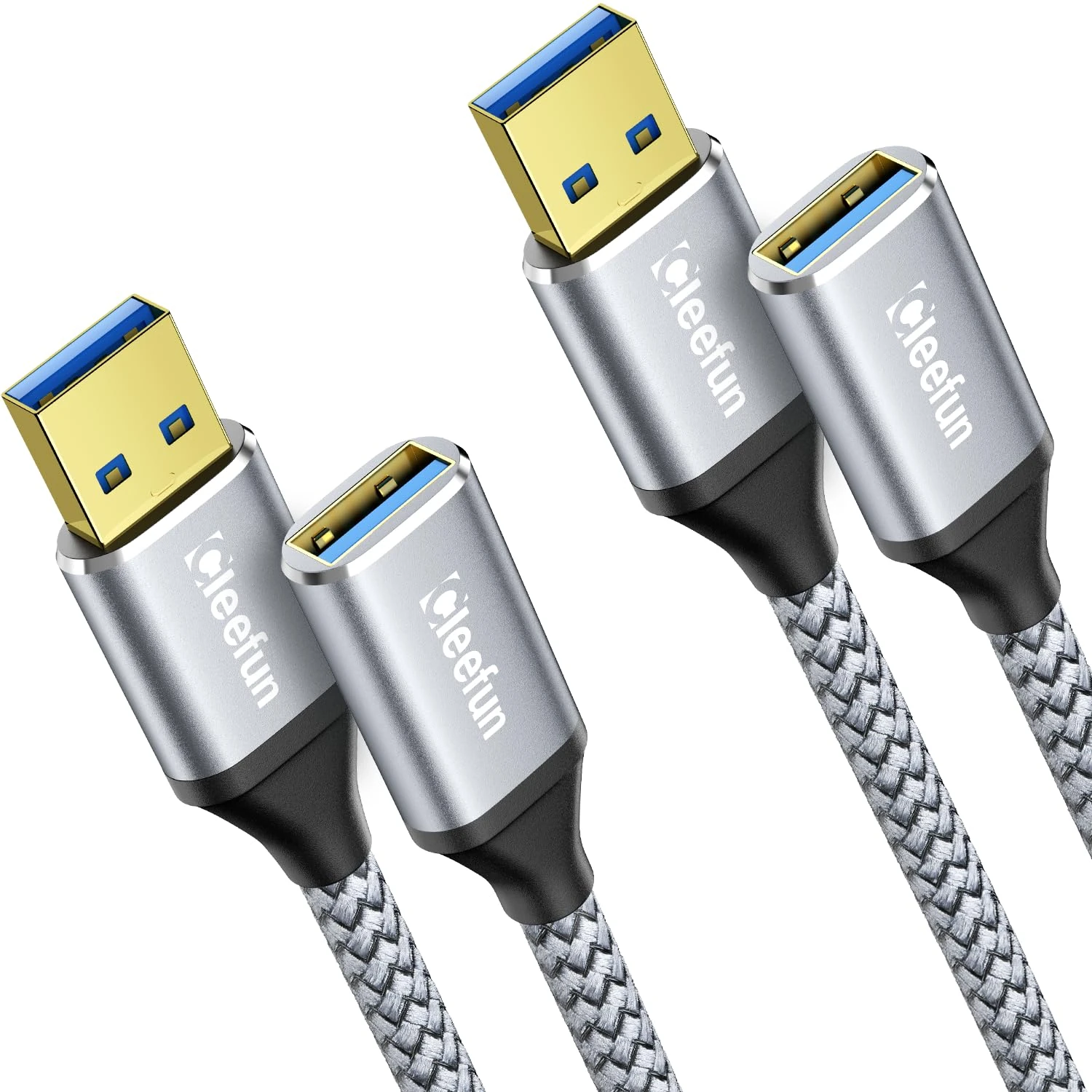 CLEEFUN 2m USB 3.0 Extension Cable, 2-Pack Type A Male to A Female Cable 5Gbps High Speed Data Sync USB Extender Lead with USB Disk,Keyboard,Printer,Scanner,Card Reader,Hard Drive,Fan Cooler