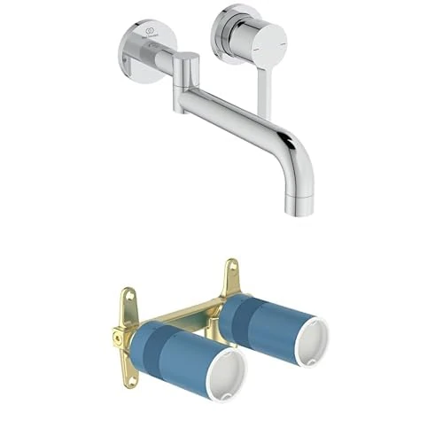 Ideal Standard – Bundle of Gusto Wall-mounted kitchen tap, 246 mm spout projection, with FirmaFlow cartridge, 120° swivel spout, Chrome + A1313NU Built-in Body