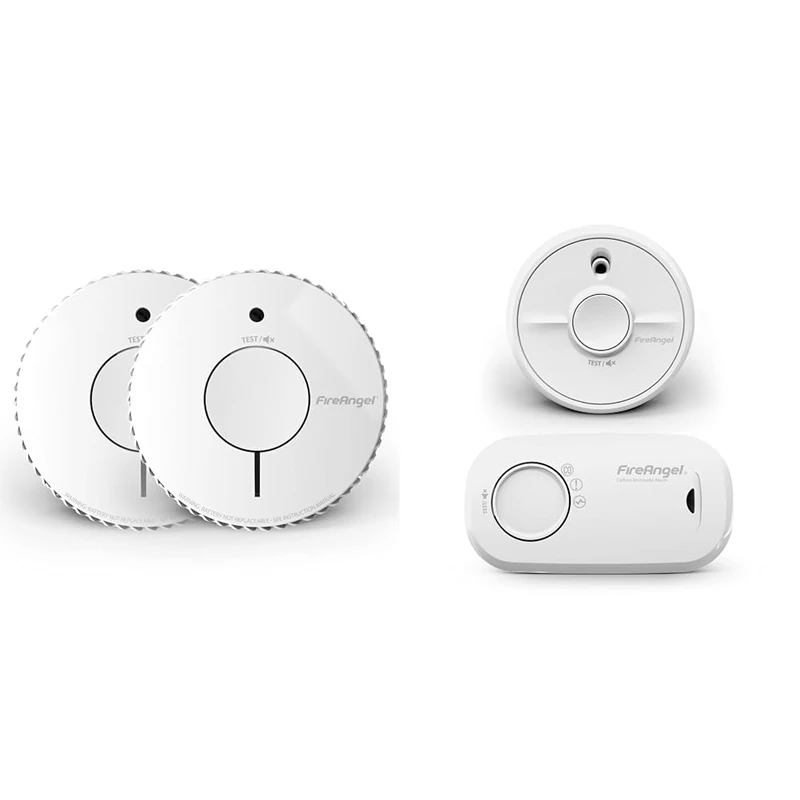 FireAngel Optical Smoke Alarm with 10 Year Sealed For Life Battery, FA6620-R-T2 (ST-622 / ST-620 replacement, new gen) - Twin Pack, White & FireAngel FA3313-SB1-T2 CO & Smoke Alarm Twin Pack