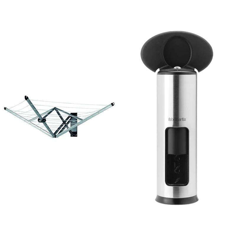 Brabantia WallFix Retractable Washing Line with Protective Fabric Cover (24m) Wall-Mounted Foldaway Clothes Air Dryer (Silver) & 297663 Classic Corkscrew - Black
