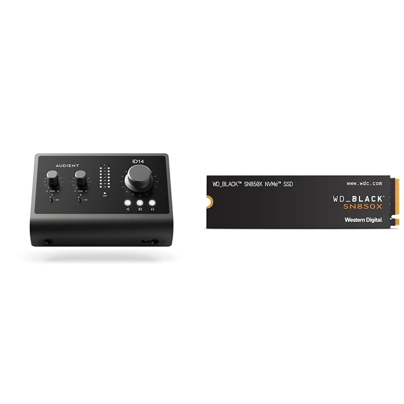 Audient Audio Interface iD14 MKII, 2 Class-A Microphone Preamps & WD_BLACK SN850X NVMe SSD 2TB, internal SSD, Gaming storage,Gen4 PCIe, M.2 2280, up to 7300 MB/s read speed, 6,600 write speed, black