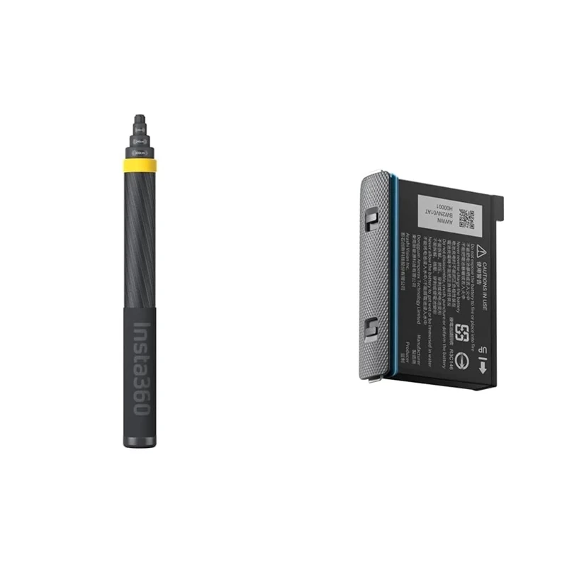 Insta360 3m - 9.8ft Extended Edition Selfie Stick X3, One RS 1-Inch 360 Edition & One X2 & X3 Original Battery (1800mAh) Replacement/Spare for up to Extra 80 Minutes Recording Time