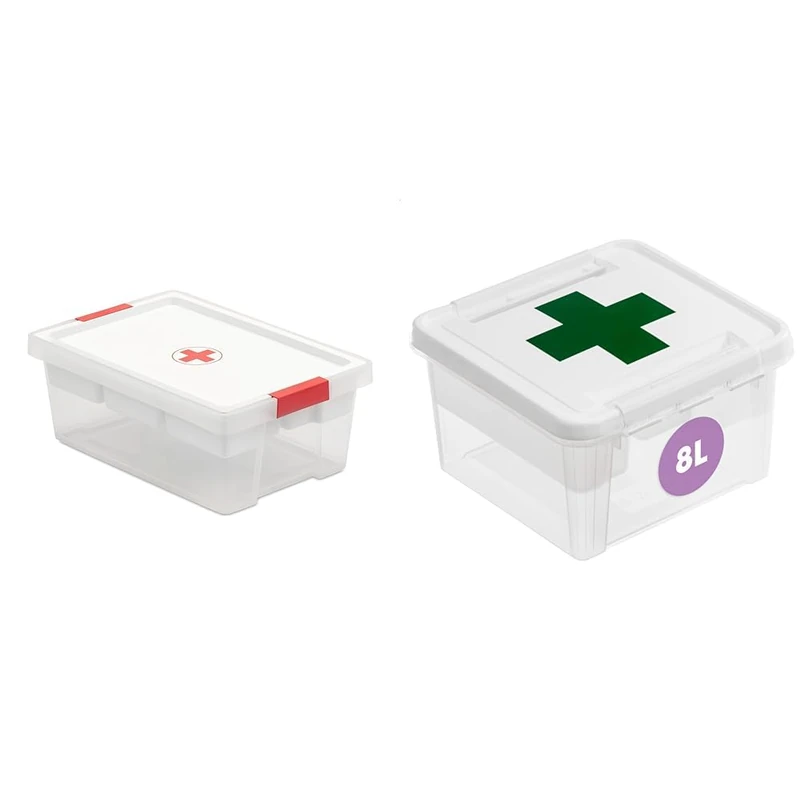 TATAY First Aid Storage Box, 7 L Capacity, with Handles, Lid 100% recycled materials, BPA Free. & SmartStore 8L Plastic First Aid Box - Medicine Storage Box with Insert