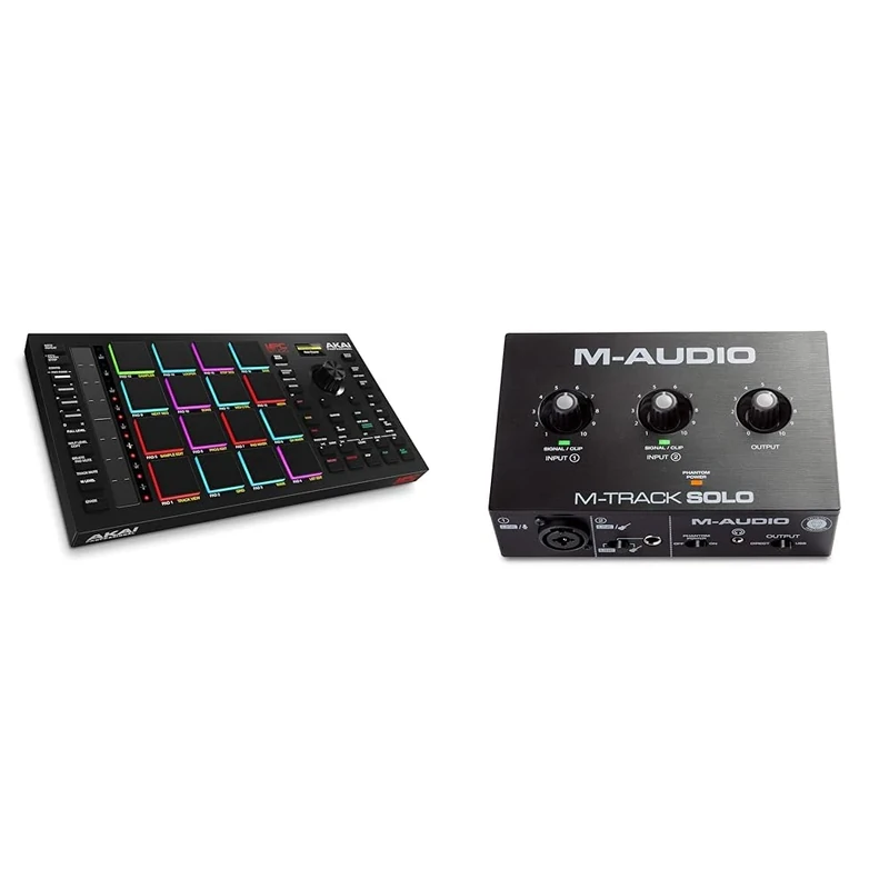 Akai Professional MPC Studio - MIDI Controller Beat Maker with 16 velocity sensitive RGB pads & M-Audio M-Track Solo – USB Audio Interface for Recording, Streaming and Podcasting