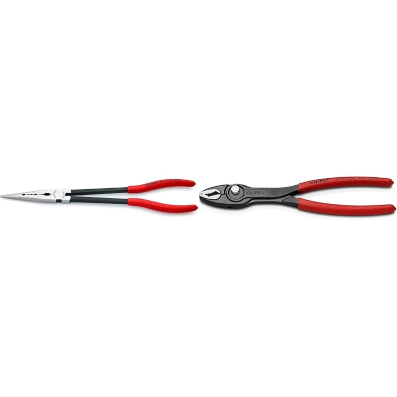 Knipex Long Reach Needle Nose Pliers with Transverse Profiles Black atramentized & TwinGrip Slip Joint Pliers Black atramentized, with Non-Slip Plastic Coating 200 mm 82 01 200 SB