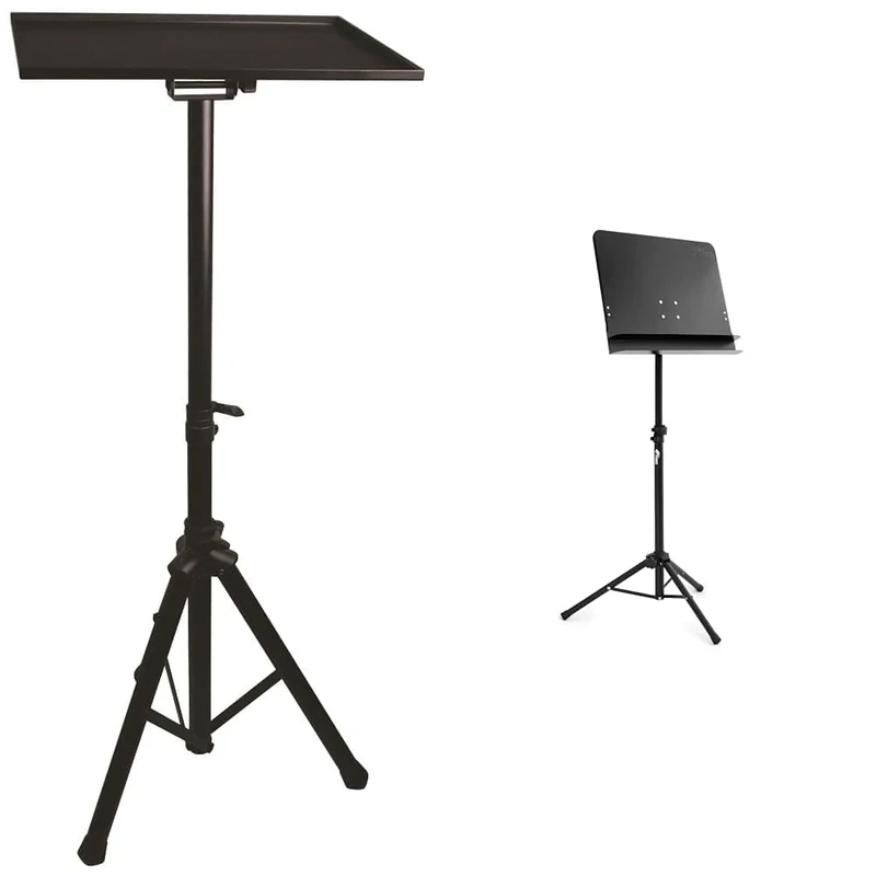 PULSE PLS00453 Heavy Duty Laptop Projector Floor Stand & TIGER MUS55-BK Dual-Lip Orchestral Music Stand - Black