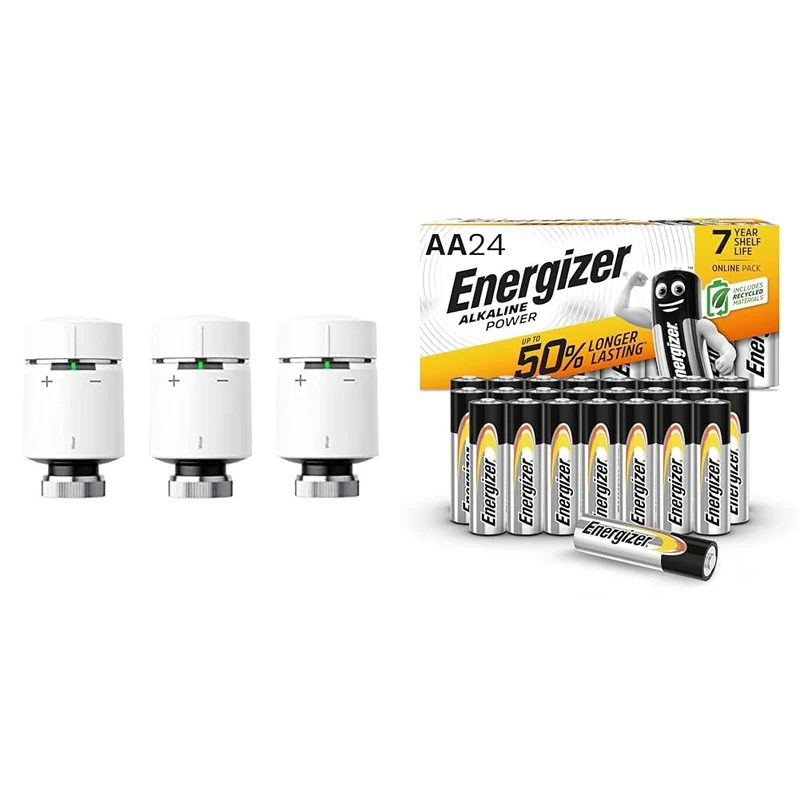 Drayton by Schneider Electric Wiser Smart Heating Radiator Thermostat Multipack, White & Energizer AA Batteries, Alkaline Power, 24 Pack, Double A Battery Pack - Amazon Exclusive
