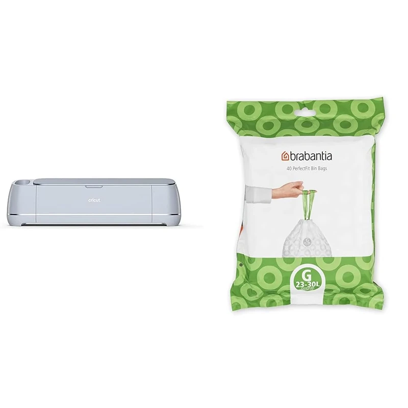 Cricut Maker ™ 3 & Brabantia PerfectFit Bin Liners (Size G/23-30 Litre) Thick Plastic Trash Bags with Tie Tape Drawstring Handles (40 Bags)