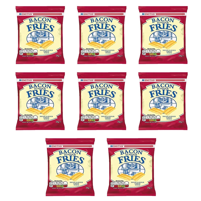 Smith’s Scampi and Bacon Fries, Bacon Fries 24g and Scampi Fries 27g Pub Card Bundle Snack With Lemon & Bacon Flavored for Light Snack (8 x Bacon Fries)