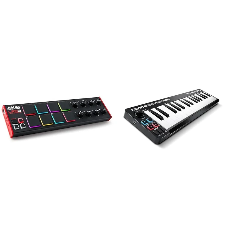 AKAI Professional LPD8 - USB MIDI Controller with 8 Responsive MPC Drum Pads for Mac and PC & M-Audio Keystation Mini 32 MK3 - USB MIDI Keyboard Controller