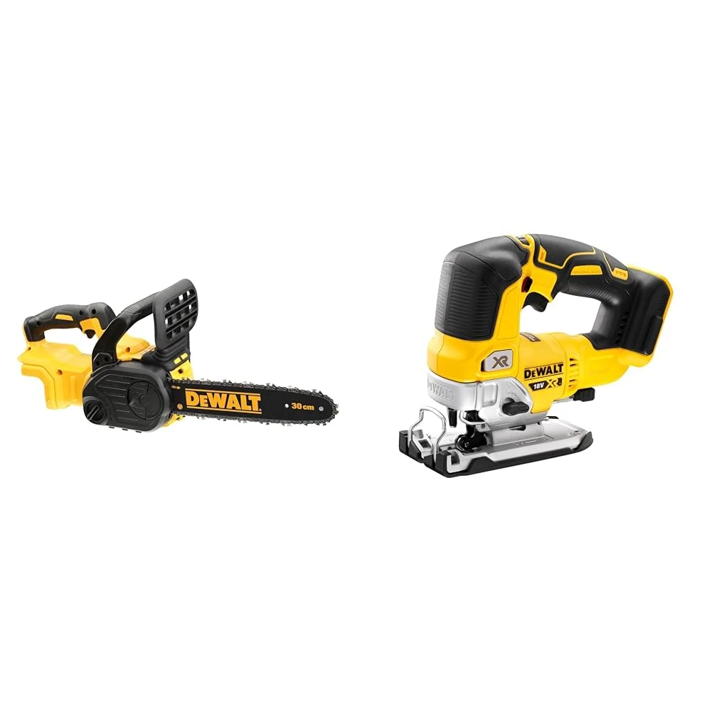 DEWALT DCM565N-XJ 18V XR Brushless 30cm Chainsaw & DCS334N-XJ Cordless Jigsaw - XR 18V Brushless Yellow - Bare Unit