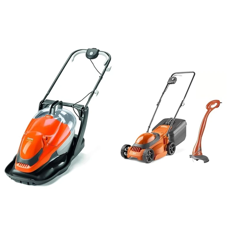 Flymo EasiGlide Plus 360V Hover Collect Lawn Mower - 1800W Motor, 36cm Cutting Width, 26 Litre Grass & SimpliMow 300 Electric Rotary Lawn Mower with MiniTrim Grass Trimmer- 1000 W Motor