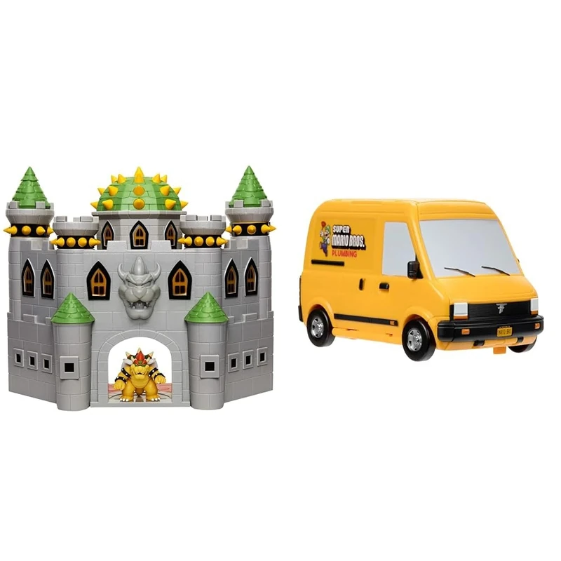 Jakks Pacific Nintendo Super Mario Mushroom Kingdom Castle Playset with Exclusive 2.5” Bowser Figure & Movie Van Playset with 1.25”/3cm Mini Mario Figure