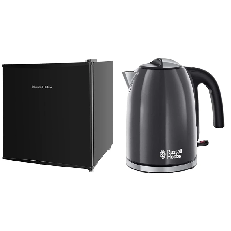 Russell Hobbs RHTTLF1B 43L Table Top F Energy Rating Fridge Black & Grey Stainless Steel 1.7L Cordless Electric Kettle with black handle (Fast Boil 3KW