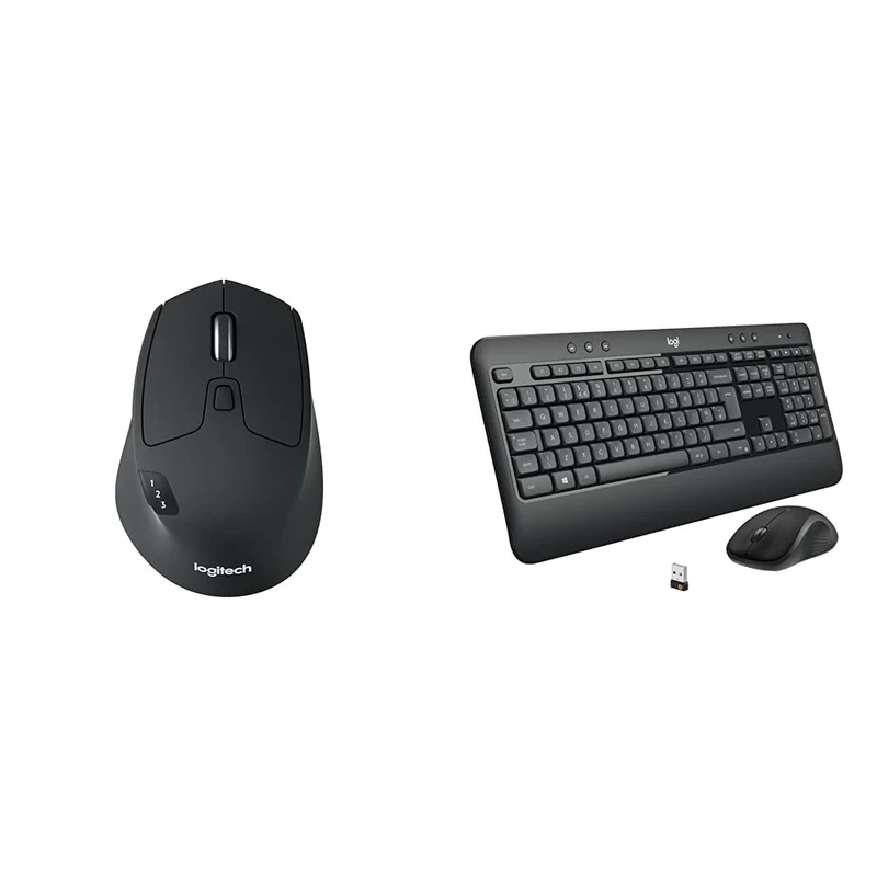 Logitech M720 Triathlon Multi-Device Wireless Mouse, Bluetooth, USB Unifying Receiver, 1000 DPI & MK540 Advanced Wireless Keyboard and Mouse Combo for Windows, 2.4 GHz Unifying USB-Receiver