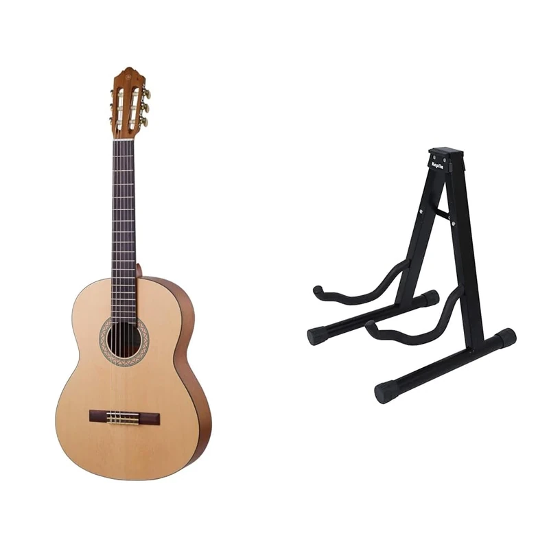 Yamaha C40MII Full Size Classical Concert Guitar – Matt Natural & KEPLIN Guitar Stand A Frame Foldable Universal Fits All Guitars Acoustic Electric Bass Stand A (Guitar Stand)