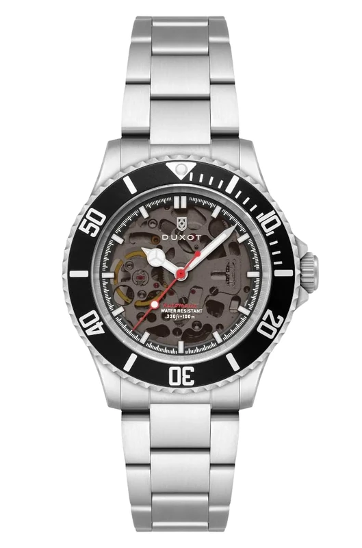 DUXOT Men's 40mm Atlantica Skeleton Automatic Black Steel Watch with Solid Stainless Steel Bracelet DX-2067-11