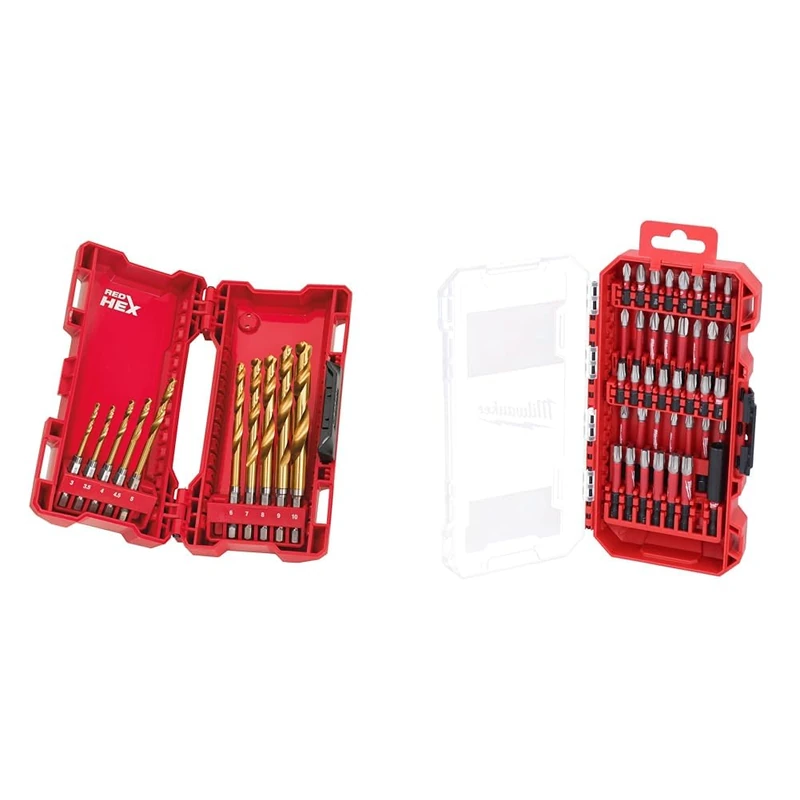 Milwaukee 48894759 Hss-G 10PC Titanium Red Hex Drill Bits & 4932492009 Shockwave Bit Set 38-teilig Neue Box, Variety Pack