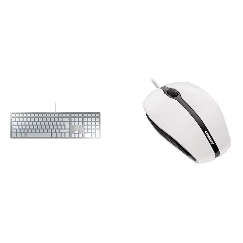 CHERRY KC 6000 SLIM FOR MAC, wired Mac keyboard (USB-A connection), UK layout (QWERTY) & GENTIX CORDED, Wired Mouse, Precise Scroll Wheel, Optical Sensor, Symmetrical Design