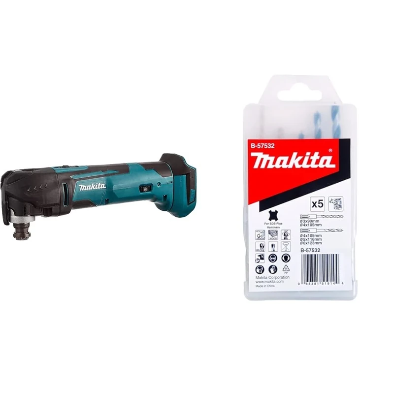 Makita DTM51Z Multi-Tool, 18 V,Blue & B-57532 5 Piece SDS-Plus Drill Bits