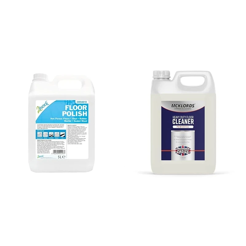 2Work 2W04610 Floor Polish 5 Litre & McKLords Heavy Duty Floor Cleaner, 5 Litre