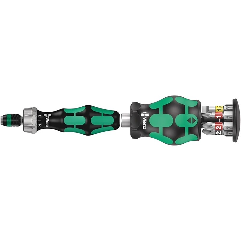 Wera 05051461001 1/4 x 142 816 RA Ratchet Screwdriver - Silver & Kraftform Kompakt Stubby Magazine 2, 6 Pieces, 05008874001