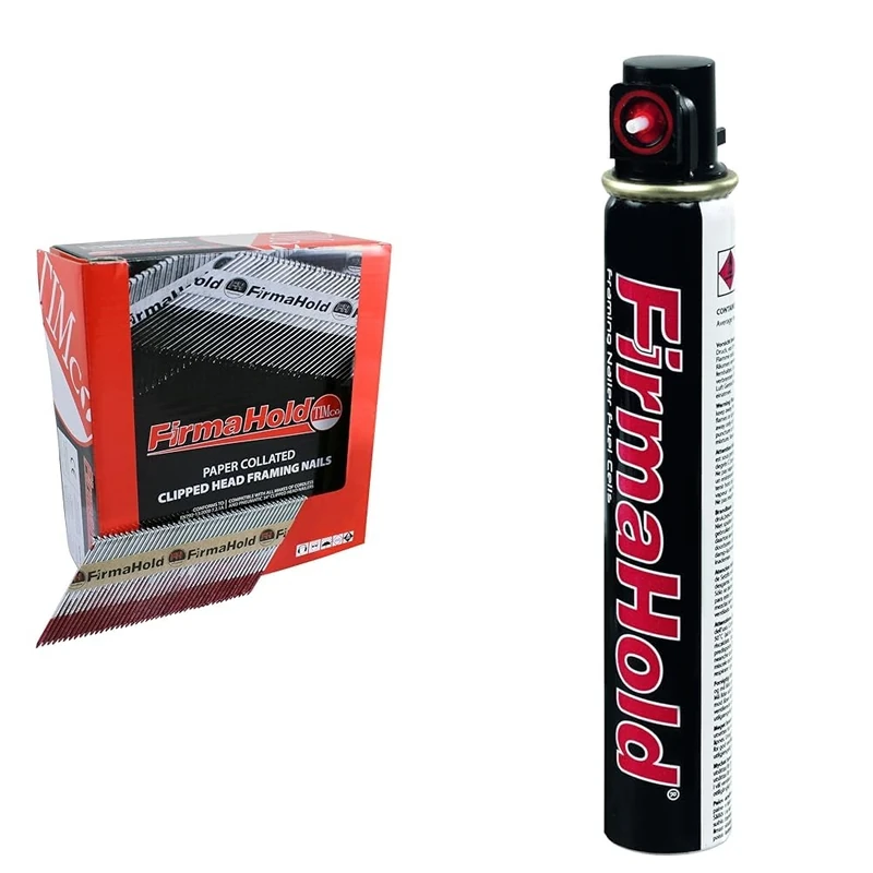 TIMCO FirmaHold Collated Clipped Head Nails - Shank 3.1-90mm - Silver - Box of 2200 & FirmaHold Framing Fuel Cell - Box of 2-80ml
