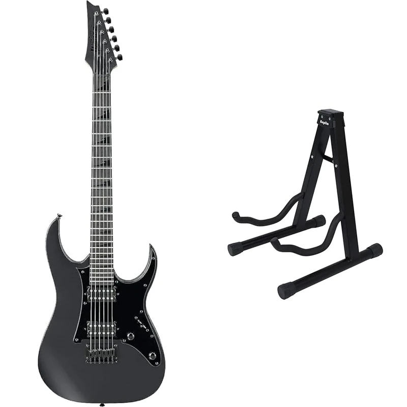 Ibanez GRGR131EX-BKF GIO Stealth Series Electric Guitar - Black Flat & KEPLIN Guitar Stand A Frame Foldable Universal Fits All Guitars Acoustic Electric Bass Stand A (Guitar Stand)