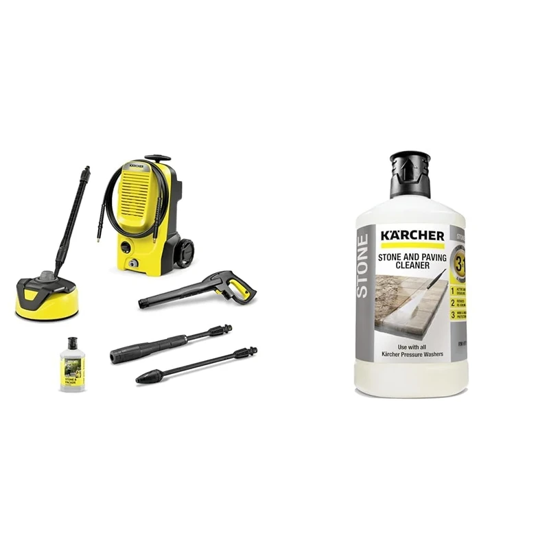Kärcher K 5 Classic Home Pressure Washer, Pressure: max. 145 bar, Flow Rate: 500 l/h, Area: 40 m²/h & 62957650 3-in-1 Stone Plug and Clean, Black, Unscented, 1L