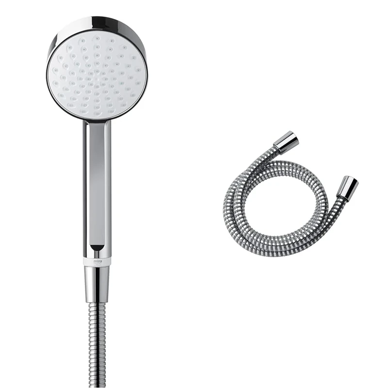 Mira Showers Beat Shower Head Single Spray 90 mm Chrome 2.1703.011 & Zest Universal Shower Hose 1.25m - Chrome