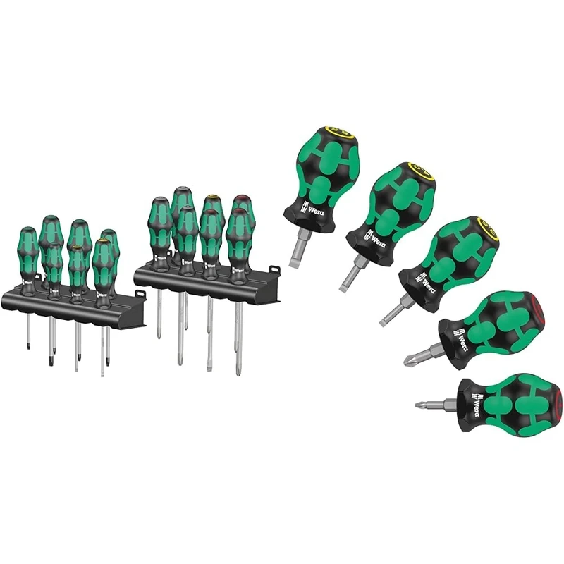 Wera Kraftform Big (Pack 300) & Stubby Screwdriver Set, Green, 19 Piece, Pozidriv, Cross, Flat, Hex