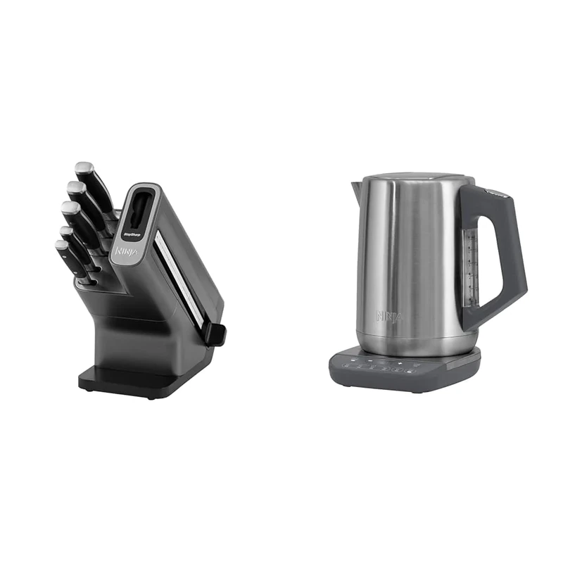 Ninja Foodi StaySharp Knife Block with Integrated Sharpener, 5-Piece Knife Set Includes Chef Knife & Ninja Perfect Temperature Kettle, 1.7L, with Temperature Control, LED Display