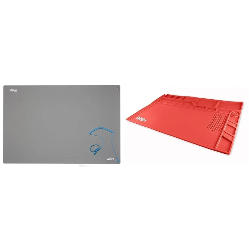 Weller T0051403799 Antistatic ESD Premium Work Station Soldering Mat Set, 900 x 600 mm Grey Soldering Mat Set & WLACCWSM1-02 Silicone Soldering Work Station Mat Size Large Red