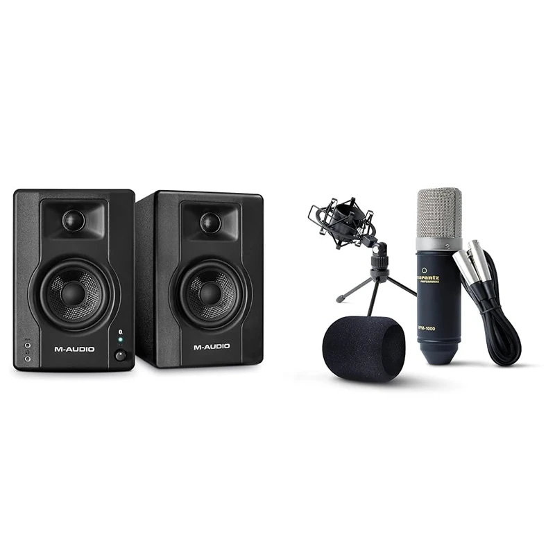 M-Audio BX3BT 3.5" Studio Monitors & PC Speakers with Bluetooth for Recording and Multimedia & Marantz Professional MPM-1000 - Studio Recording Condenser XLR Microphone