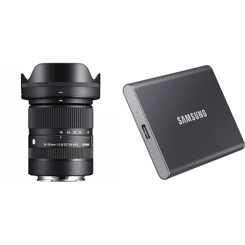 Sigma 18-50mm F2.8 DC DN | C for Sony E & Samsung T7 Portable SSD - 1 TB - USB 3.2 Gen.2 External SSD Titanium Grey (MU-PC1T0T/WW)