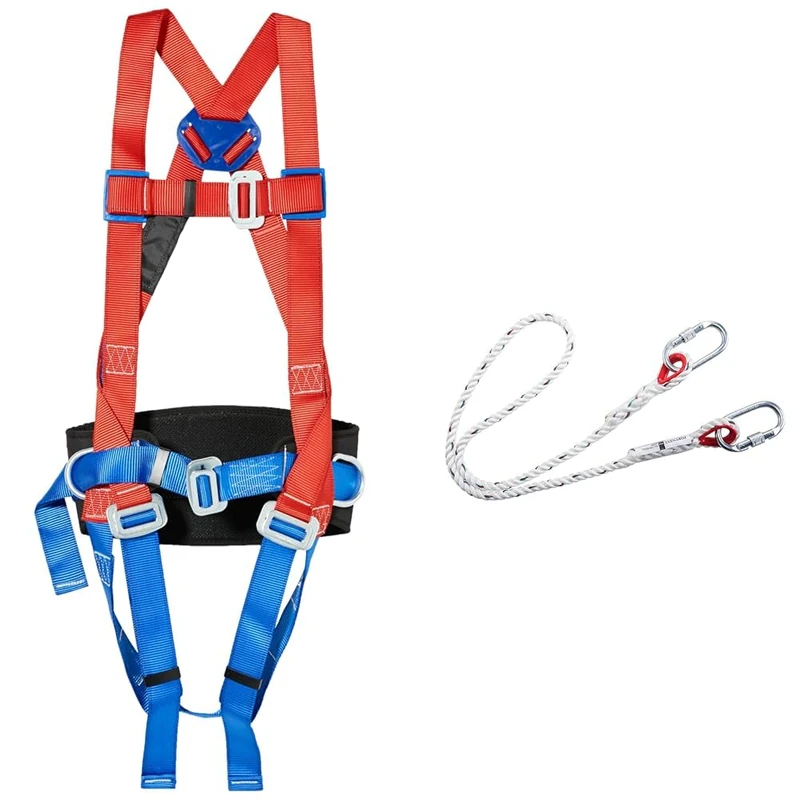Portwest 2 Point Comfort Harness, Size: One Size, Colour: Red, FP14RER & Single Rope Restraint Lanyard, Size: One Size, Colour: White, FP24WHR,150cm