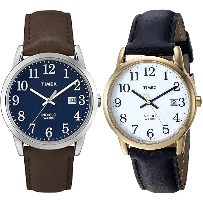 Timex Easy Reader Men's 38mm Brown Leather Strap Date Window Quartz Watch TW2P75900 & Easy Reader 35mm Date Window Watch T2H291