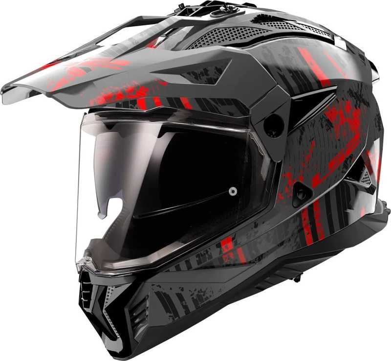 LS2, PIONEER II CRAZY Motorcycle Cross Helmet Matt Black Red XL