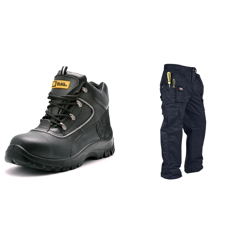 Black Hammer Mens Safety Boots Steel Toe Cap S3 SRC Work Shoes Ankle Leather 7752 (9 UK) Black & Lee Cooper LCPNT206 Workwear Mens Multi Pocket Easy Care Heavy Duty Knee Pad Pockets Safety Work Car